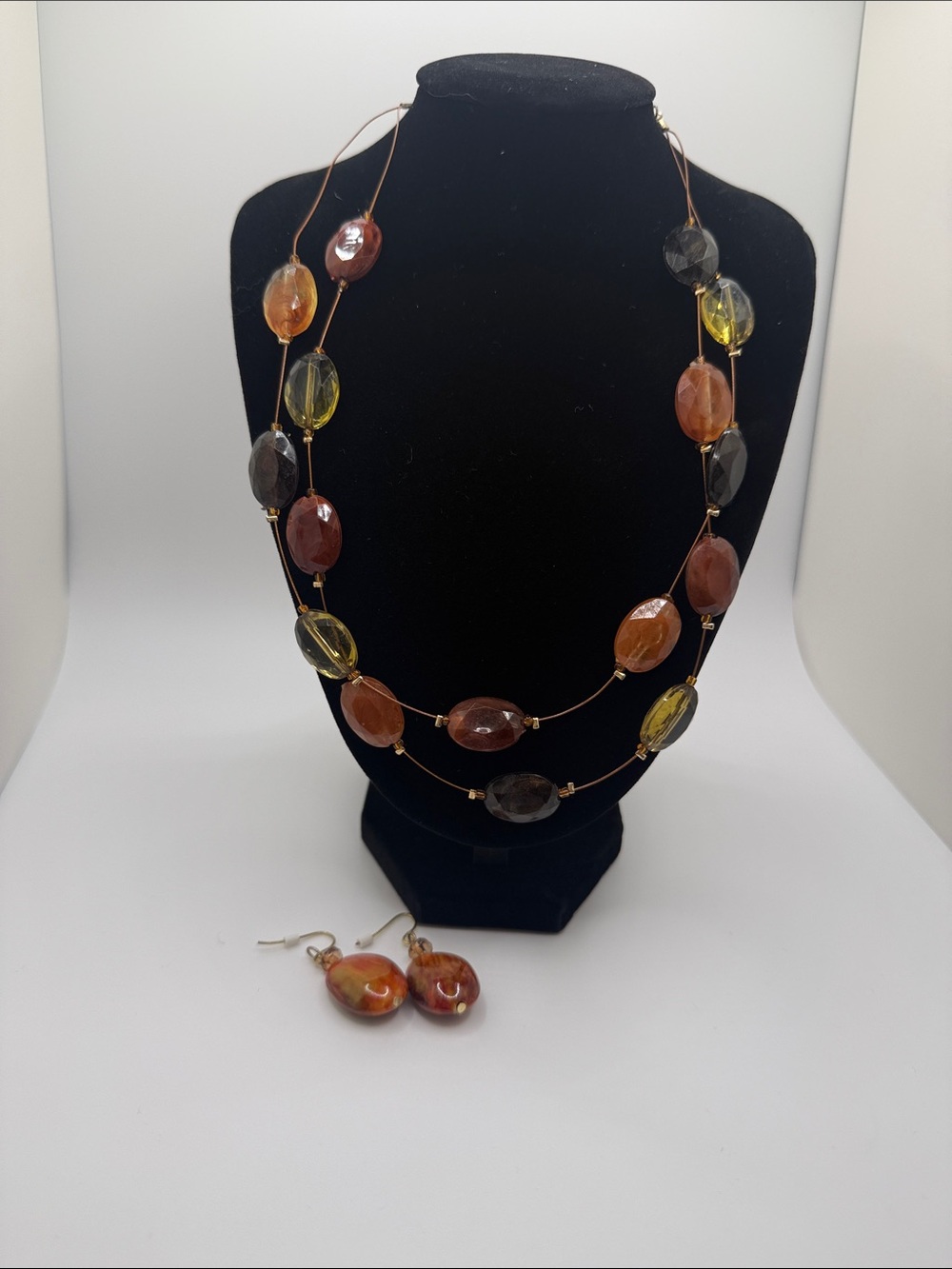 Women's Multi-Color Beaded Long Necklace with Matching Earrings